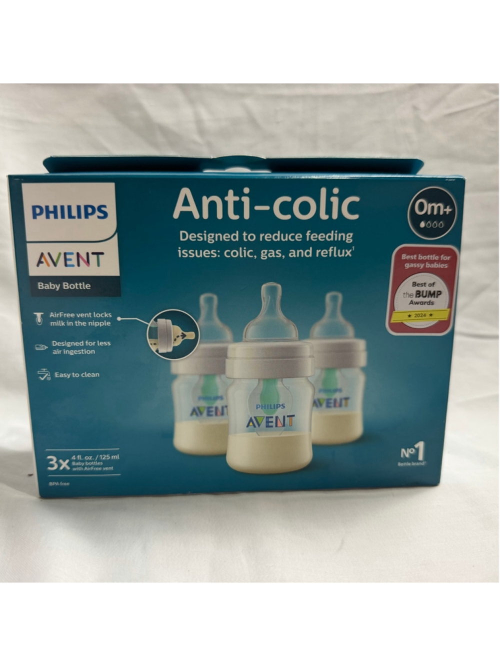 Philips Avent Anti-Colic Baby Bottles Clear Set of 3 AirFree Vent 4oz 0m+ NIB